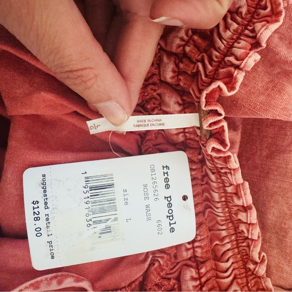 NWT Free People Ainsley Denim Top Smocked Bell Sleeve Blouse - Picture 11 of 12